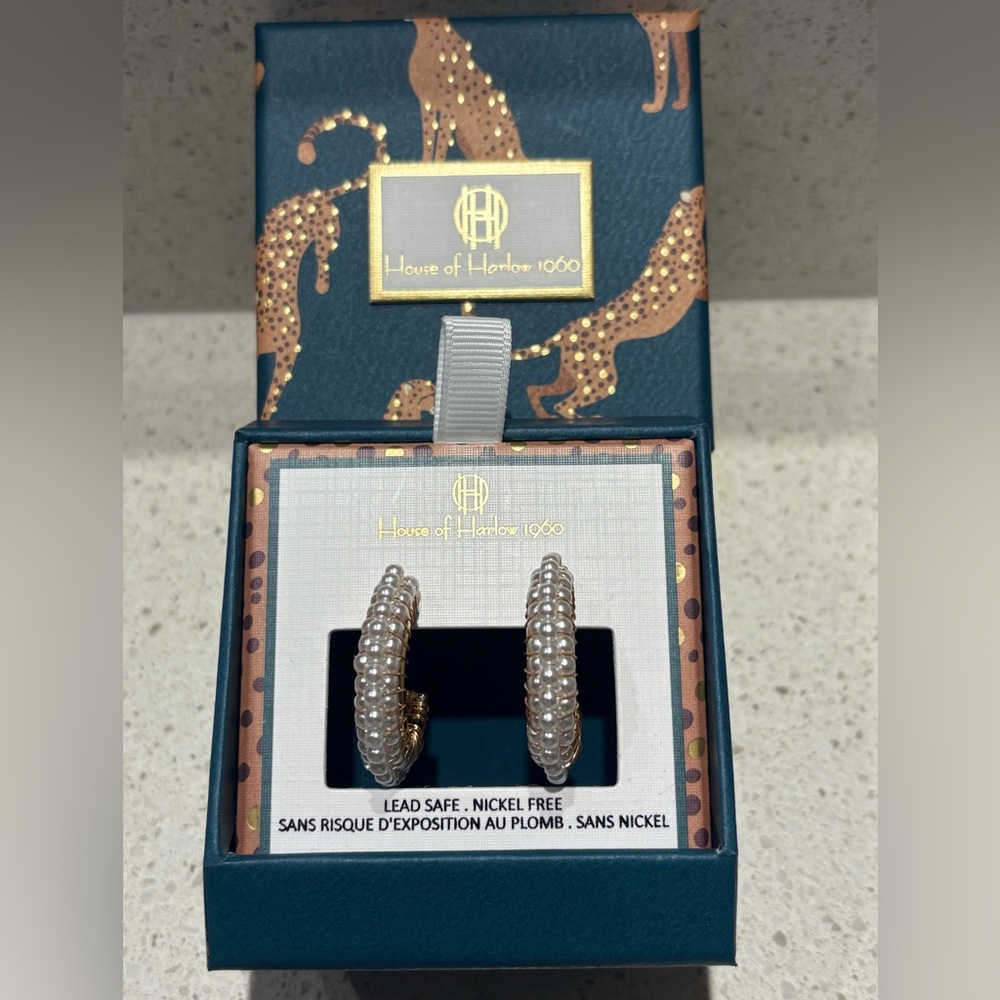NWT House of Harlow 1960 White Pearl Hoop Earrings
